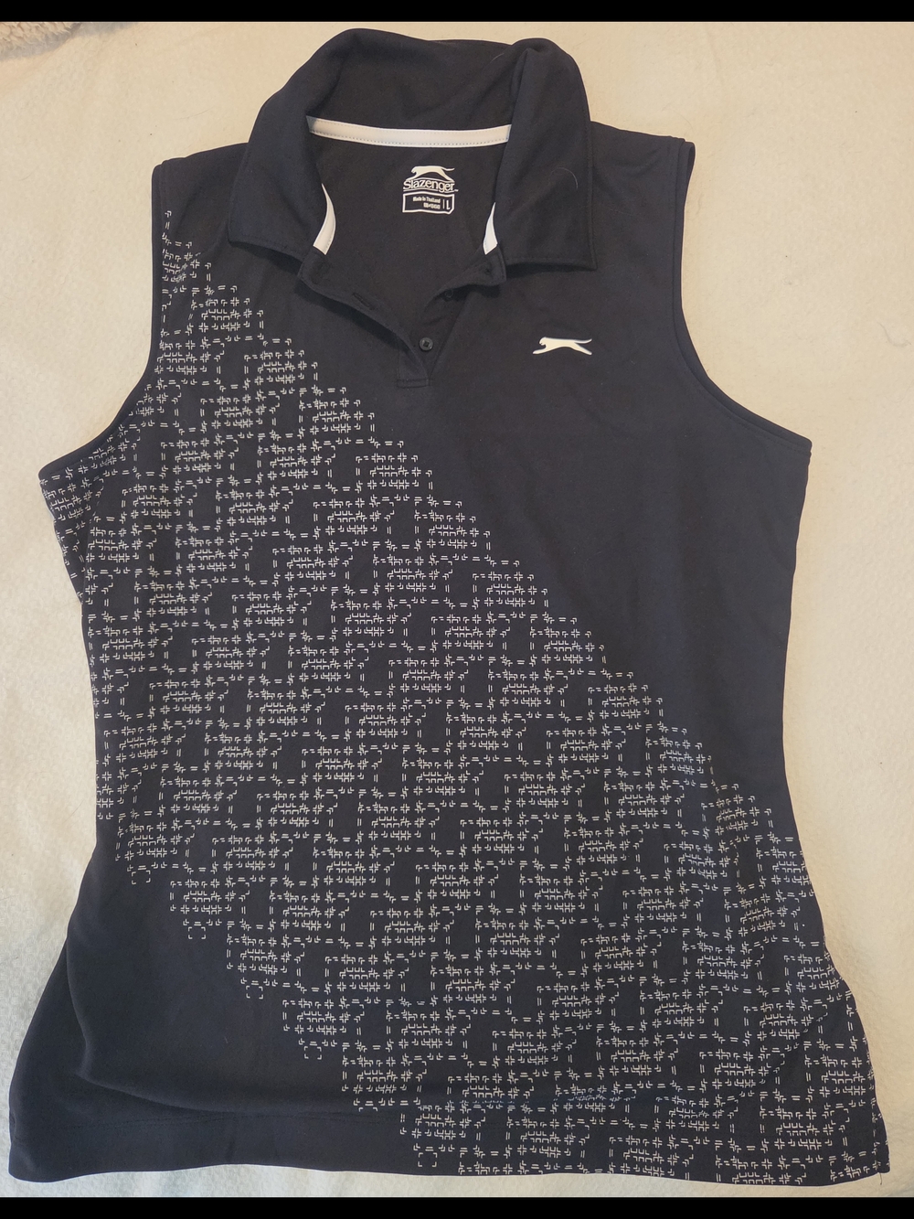 Slazenger Black Sleeveless Polo Tank with White Graphic Print
